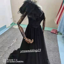 黒いドレス ソフトチュール ベアトップ スリット トレーン 美品！ イブニングドレス 4枚目の画像