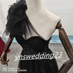 黒いドレス ソフトチュール ベアトップ スリット トレーン 美品！ イブニングドレス 6枚目の画像