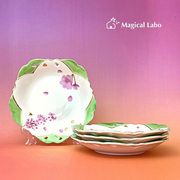 桜と春色カラーのお皿4枚セット★和食器 1枚目の画像