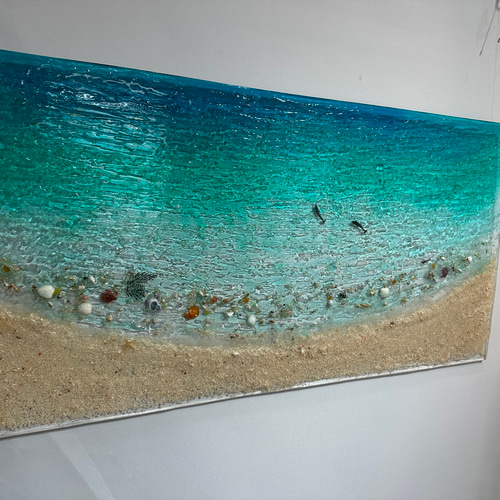 新色 壁掛け アートアクリルパネル エメラルドグリーンのビーチ 100×50