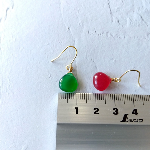 金属アレルギー対応 その他金具変更可能 天然石マロンピアスレッド  