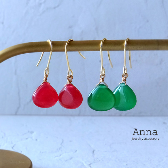 金属アレルギー対応 その他金具変更可能 天然石マロンピアスレッド  