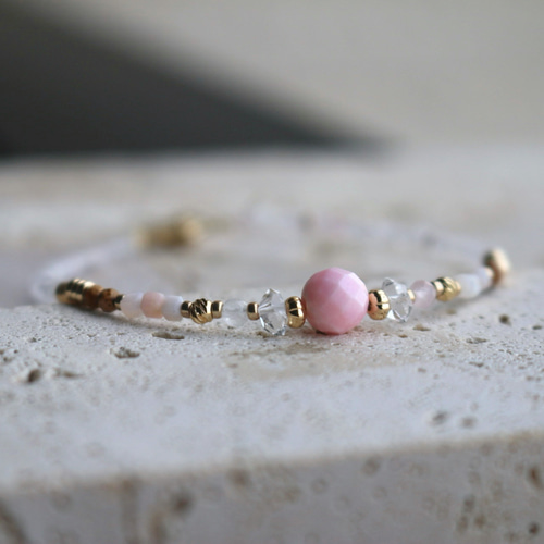 ブレスレット ピンクシェル ローズクォーツ ピンクオパール ～キャンプ