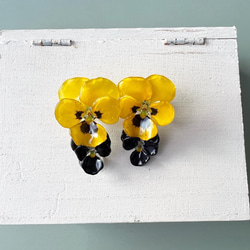 本物の花 ビオラのピアス〈yellow×black〉 ピアス（スタッド・一