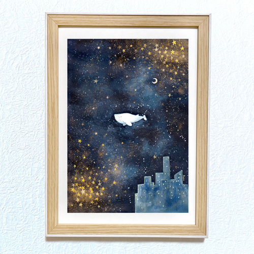 黒猫　星空　夜空　原画　クジラ　星　星座　キャンバス 黒猫 星空 夜空 原画 クジラ 星 星座 キャンバス