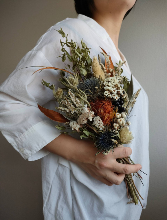 ドライフラワーブライダルブーケ　ネイティブホワイト ドライフラワー ブーケスワッグ ナチュラルホワイト系 L