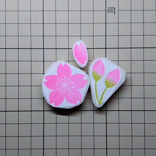 消しゴムはんこ「さくら・桜‣サクラ⑤」3個 はんこ・スタンプ