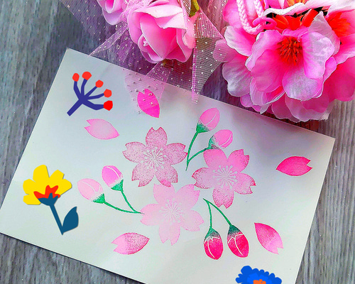 消しゴムはんこ「さくら・桜‣サクラ⑤」3個 はんこ・スタンプ