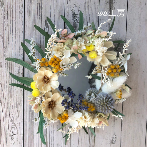 ナチュラルドライフラワーリース ドライフラワーのナチュラルリースミラー/置型も選べる/ボタニカル