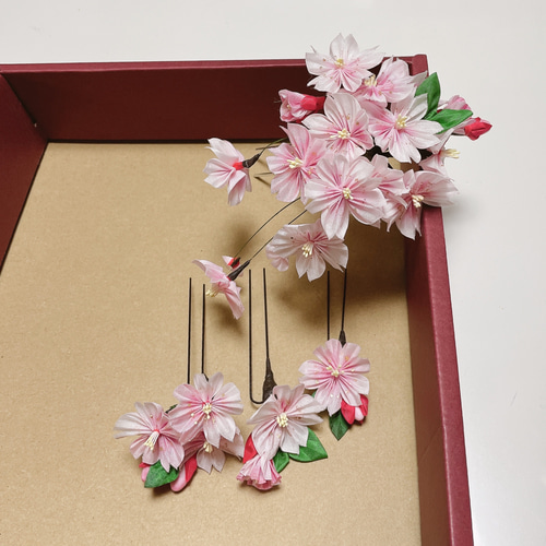 桜髪飾り4点セット つまみ細工桜 卒業式髪飾り 成人式髪飾り