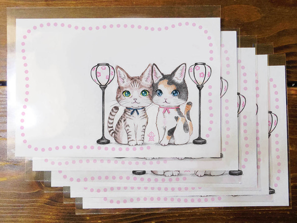 ひな祭り猫さんイラストポストカード・5枚セット 2枚目の画像