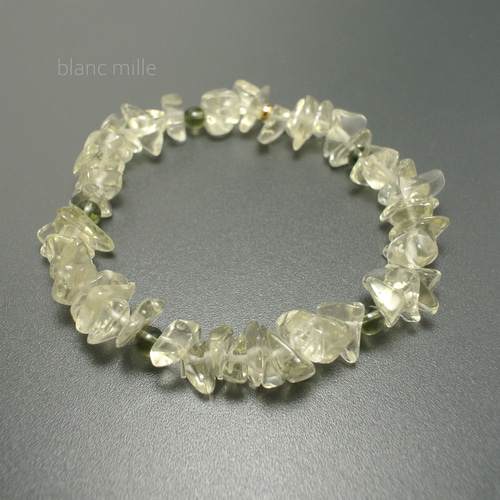 No.1824○*モルダバイト＆リビアングラスさざれ＆K18ビーズ デザイン