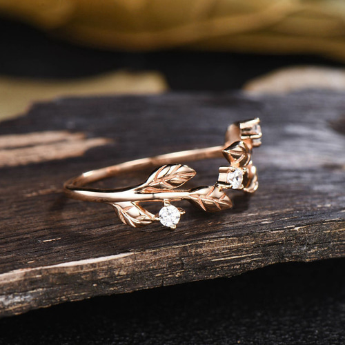 リーフ リング モアッサナイト ウェディング バンド フローラル