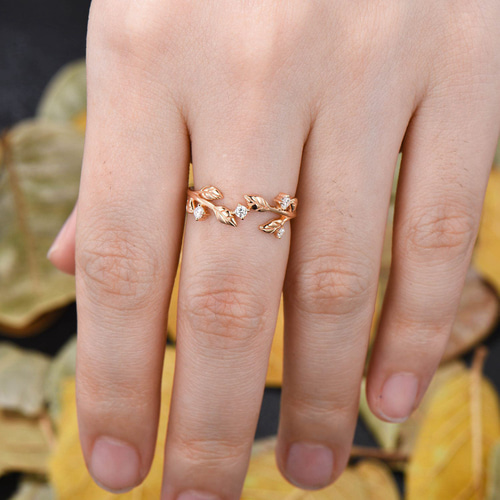 リーフ リング モアッサナイト ウェディング バンド フローラル