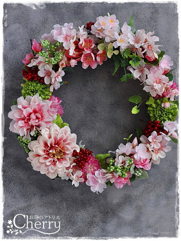 【春リース・母の日】再販・春爛漫の桜色リース。「Creema限定」 4枚目の画像
