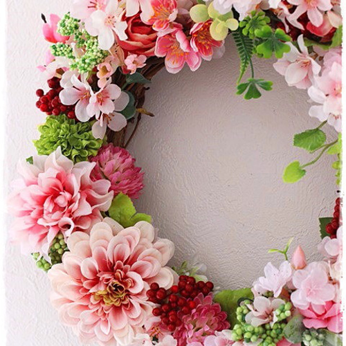 春リース】再販・春爛漫の桜色リース。「Creema限定」 リース お花の