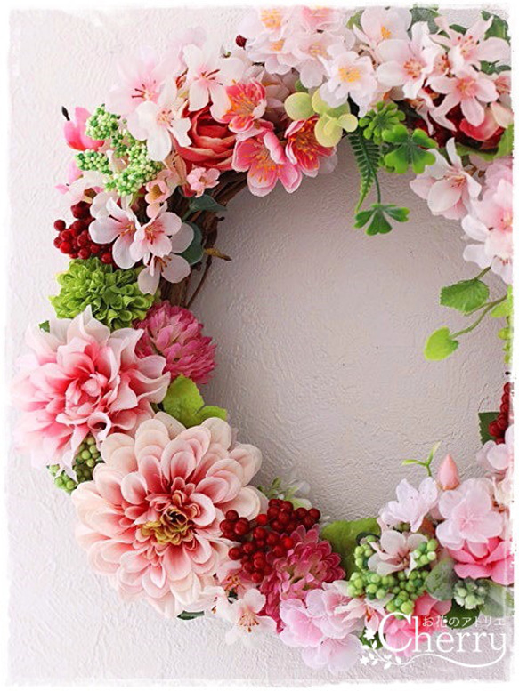 【春リース・母の日】再販・春爛漫の桜色リース。「Creema限定」 6枚目の画像