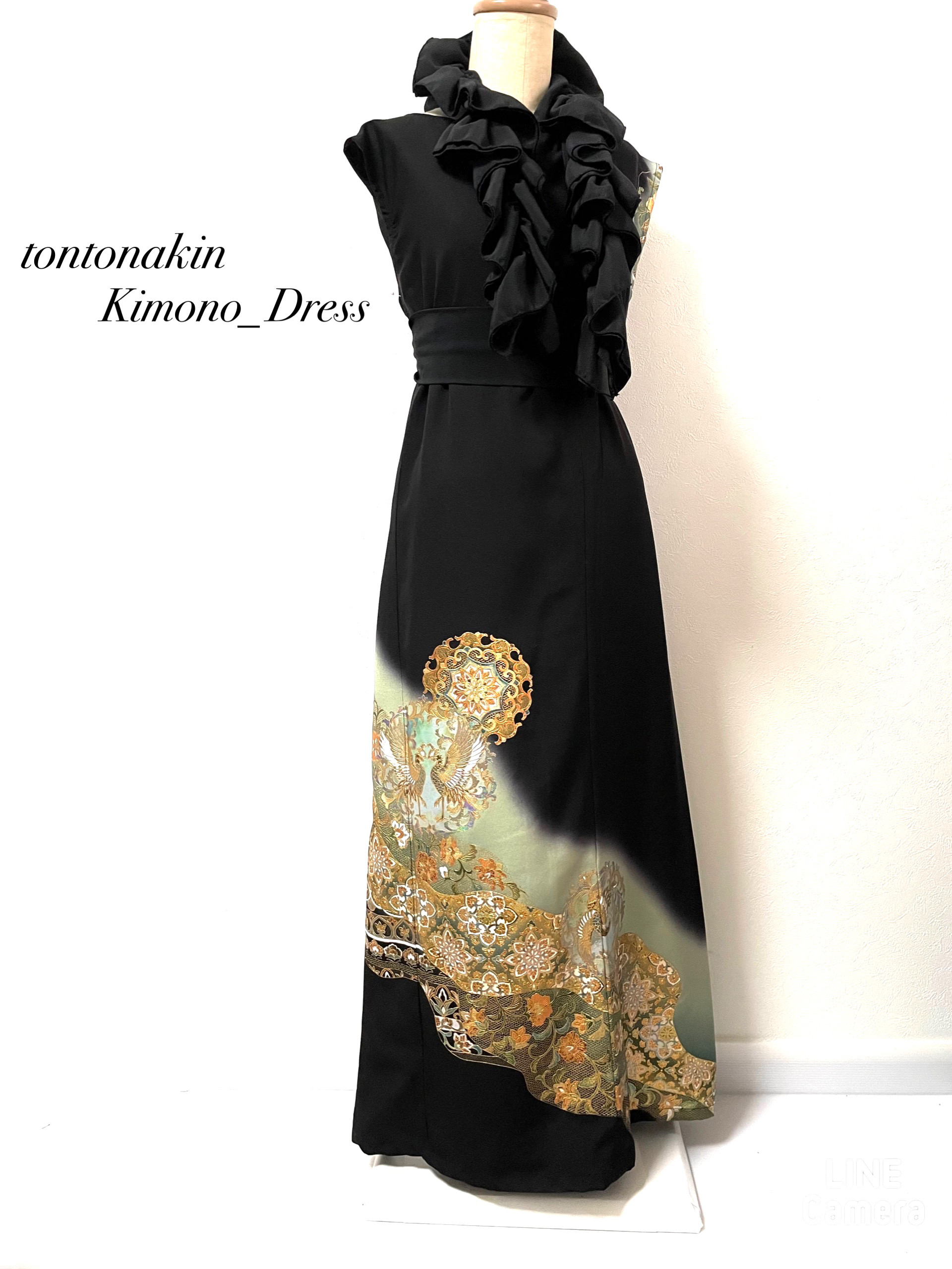 正絹　未使用留袖でロングドレスLL 正絹 未使用留袖でロングドレスLL 送料無料 着物 リメイク 留袖