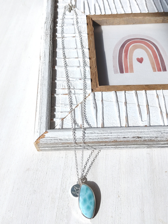 ❁Simple larimar＆moon necklace silver925❁ハイクラスラリマー 6枚目の画像