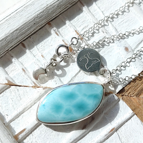 ❁Simple larimar＆moon necklace silver925❁ハイクラスラリマー 9枚目の画像