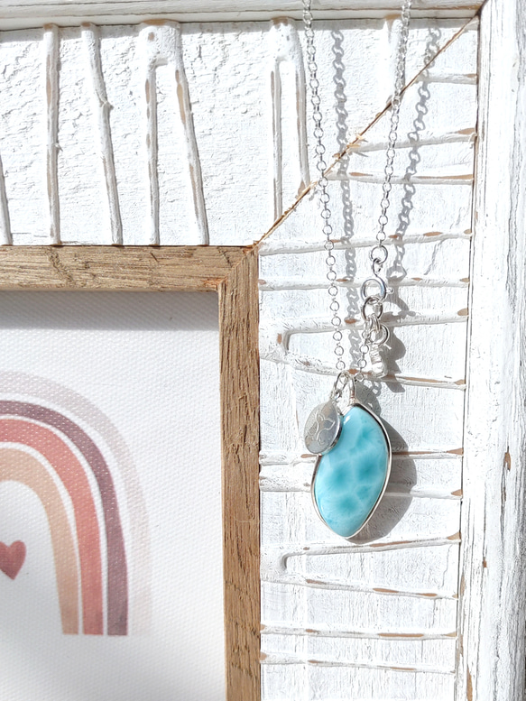 ❁Simple larimar＆moon necklace silver925❁ハイクラスラリマー 5枚目の画像