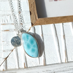 ❁Simple larimar＆moon necklace silver925❁ハイクラスラリマー 3枚目の画像