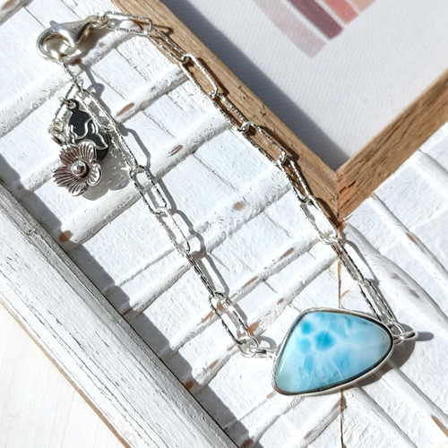❁Blue larimar＆flower bracelet silver925❁ハイクオリティ