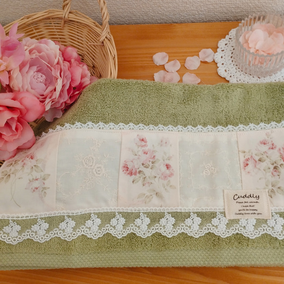 フェイスタオル  Rose  Patchwork  ハンドメイド 2枚目の画像