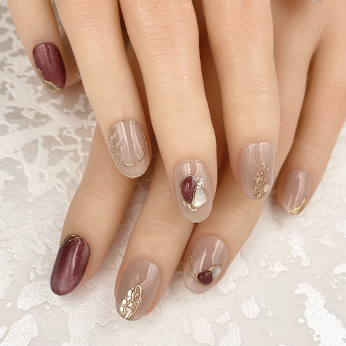 No.68 ガーネットマグネットネイル /ミラーネイル/ベージュネイル