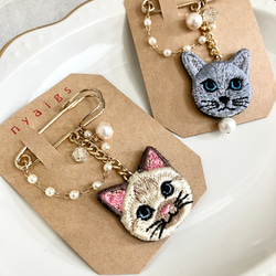 猫さん刺繍とループパールのピンブローチ✩.*˚ 4枚目の画像