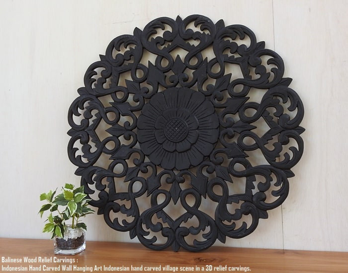 レリーフ 60cm 丸 円形 ラウンド [1] DB アートパネル 木彫り フレーム 彫刻アート 欄間 壁掛け 飾り