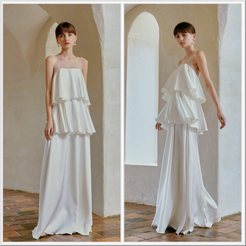 レトロ ウエディングドレス ティアード 二次会 前撮り 後撮り ドレス  