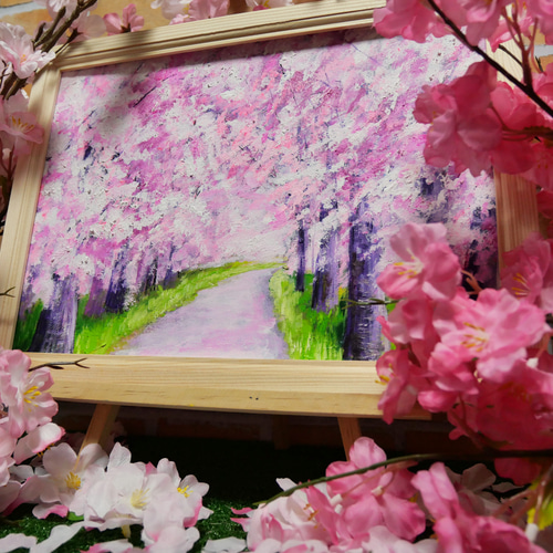 油絵 絵画 【桜のトンネル】 絵画 HR 通販 15467818｜Creema
