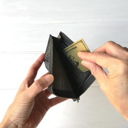 栃木レザーシリーズ☆本革のコンパクト財布 クロコ型押しモデルBlack 5枚目の画像