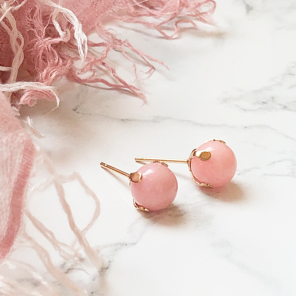 【まとめ買い】 桜色 揺れないピンクオパールのピアス/サージカルステンレス Ω ピアス