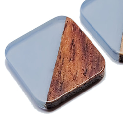 カボション 高級クルミ材 くすみブルー 2個 ◇ スクエア 木 ウッド 樹脂 ブルー 水色 SCB00005-BU 2枚目の画像