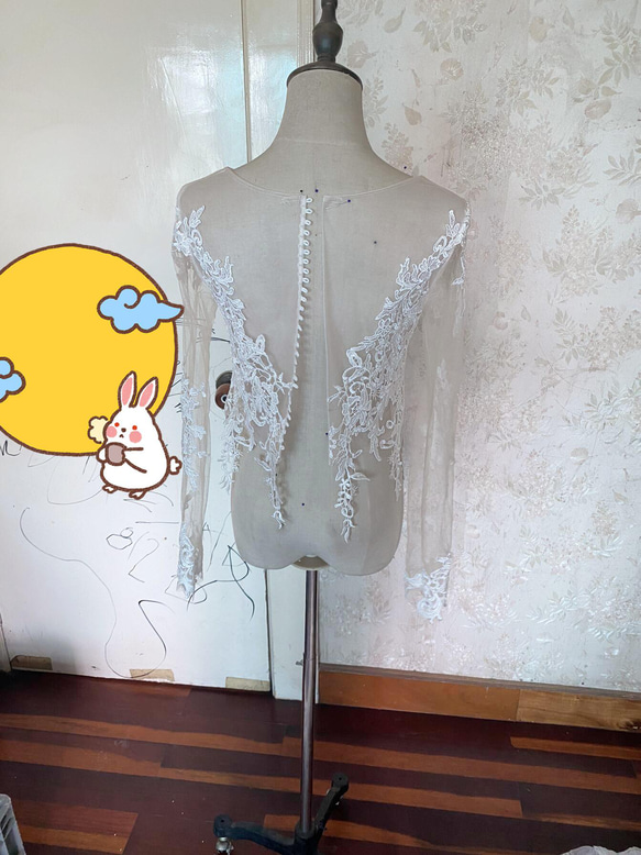 波列羅內搭婚紗 精緻蕾絲 米白色 長袖 新娘/婚禮/招待會 第3張的照片