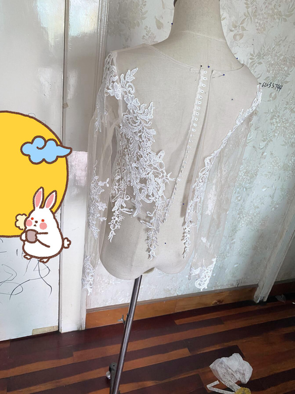 波列羅內搭婚紗 精緻蕾絲 米白色 長袖 新娘/婚禮/招待會 第4張的照片
