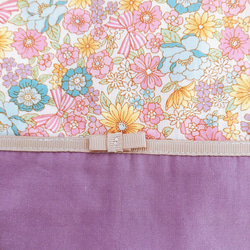 コップ入れ 巾着 小物入れ 花柄 紫 リボン マチなし プチギフト 入園準備 3枚目の画像