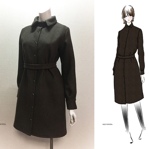 1点もの・デザイン画付き】イタリア製ウール生地シャツ型コート  
