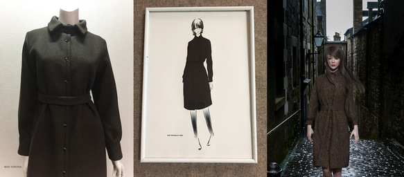 【1点もの・デザイン画付き】イタリア製ウール生地シャツ型コートワンピース（KOJI TOYODA） 2枚目の画像