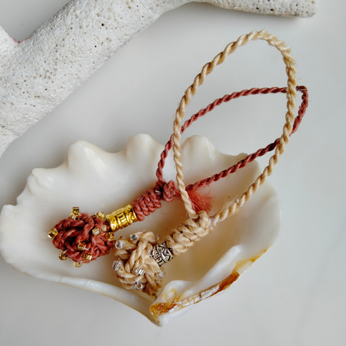 精麻あわじ玉ストラップ水引お守りビーズ刺繍ゴールドシルバー