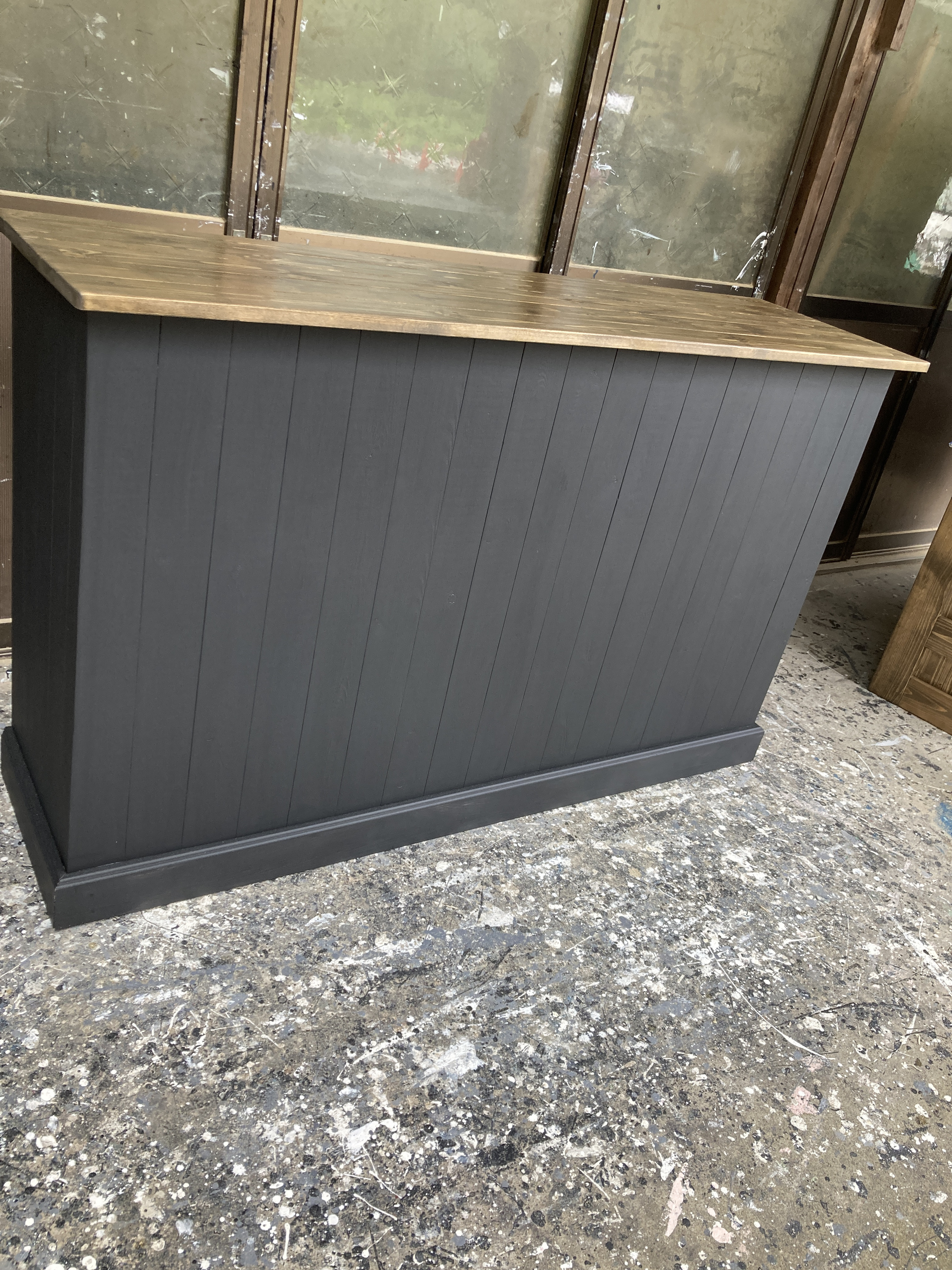 受注製作【ブラックシリーズ】天板ダーク；受付カウンターテーブル　レジカウンター☆棚無