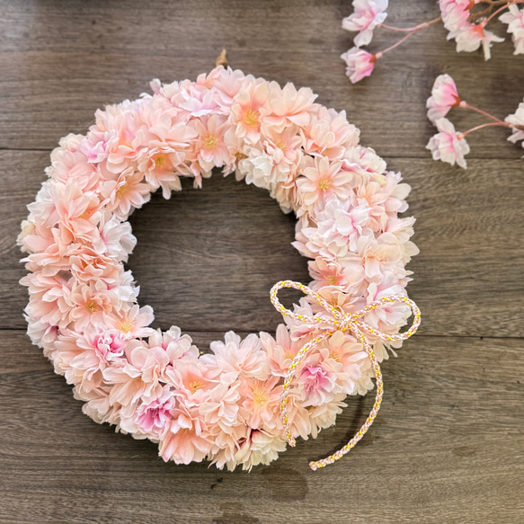 受注制作ふんわり春リース