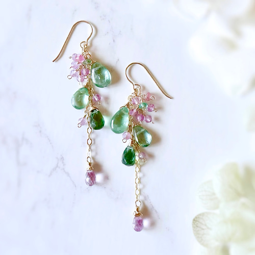 14kgf ピアス グリーンカイヤナイトとアパタイト