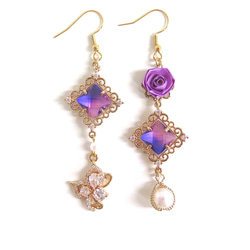 薔薇×蝶×月 ロングピアス・イヤリング(パープル) イヤリング