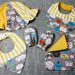 嬰兒禮物 5 件套貓圖案 x 黃色 x 條紋 第1張的照片