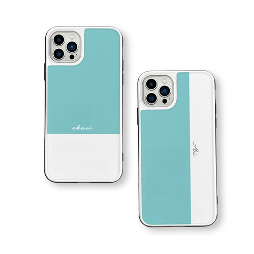 バイカラー ターコイズブルー 強化ガラスケース iPhoneケース