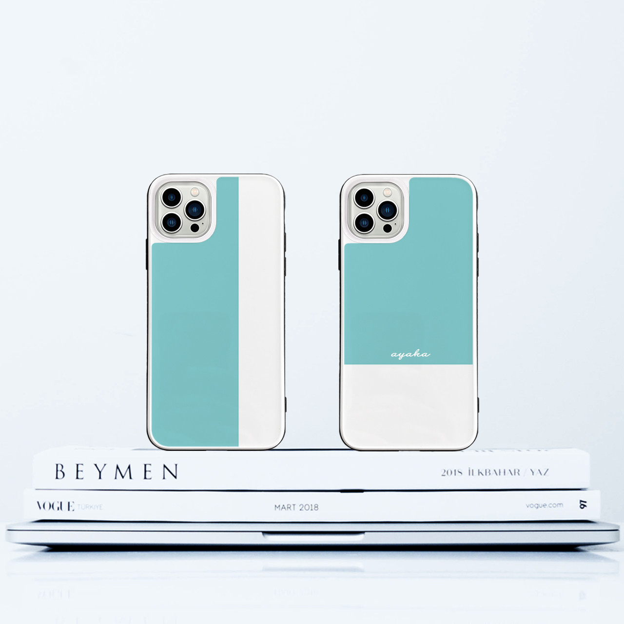 新作☆ターコイズブルーハートに名前が入れられるスマホケース