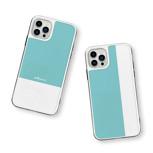 バイカラー ターコイズブルー 強化ガラスケース iPhoneケース